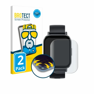Front side of a product packaging with the brand logo BROTECT. Next to it is the device Xiaomi Redmi Watch 5 Active shown with