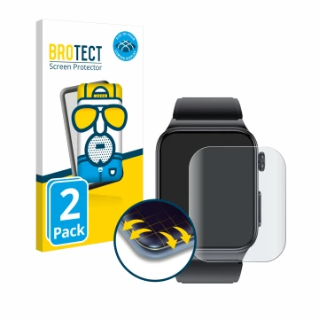 Front side of a product packaging with the brand logo BROTECT. Next to it is the device Douself Smartwatch 1.85