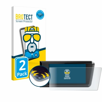 Front side of a product packaging with the brand logo BROTECT. Next to it is the device Bosch Purion 400 shown with the corres