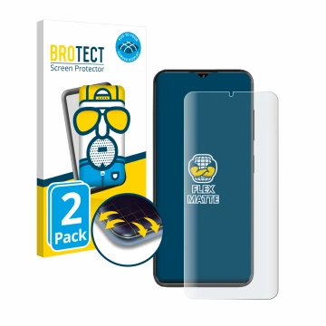 Front side of a product packaging with the brand logo BROTECT. Next to it is the device ZTE Blade V50S shown with the correspo