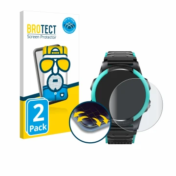 Front side of a product packaging with the brand logo BROTECT. Next to it is the device SaveFamily Slim 4G shown with the corr