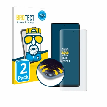 Front side of a product packaging with the brand logo BROTECT. Next to it is the device Volla Phone Quintus shown with the cor