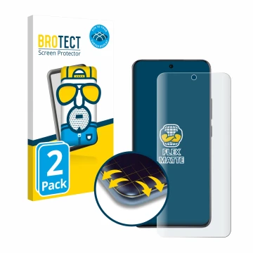 Front side of a product packaging with the brand logo BROTECT. Next to it is the device Oppo Reno 12 shown with the correspond