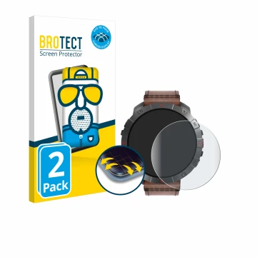 Front side of a product packaging with the brand logo BROTECT. Next to it is the device Polar Grit X2 Pro Titan shown with the