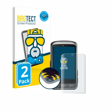 Front side of a product packaging with the brand logo BROTECT. Next to it is the device Wahoo Elemnt ACE shown with the corres