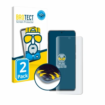 Front side of a product packaging with the brand logo BROTECT. Next to it is the device Xiaomi Poco X7 shown with the correspo