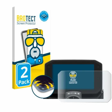 Front side of a product packaging with the brand logo BROTECT. Next to it is the device Honda Hornet CB/NC 2025 shown with the