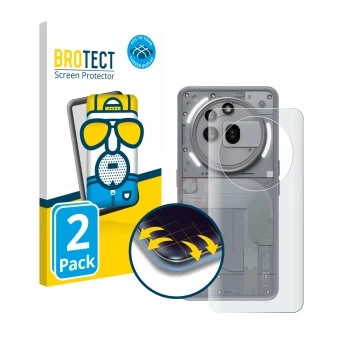 Front side of a product packaging with the brand logo BROTECT. Next to it is the device Nothing Phone (3a) Pro (Back) shown wi