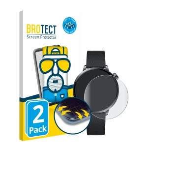 Front side of a product packaging with the brand logo BROTECT. Next to it is the device Oppo Watch X2 Mini shown with the corr