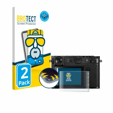 Front side of a product packaging with the brand logo BROTECT. Next to it is the device Fujifilm GFX 100RF shown with the corr