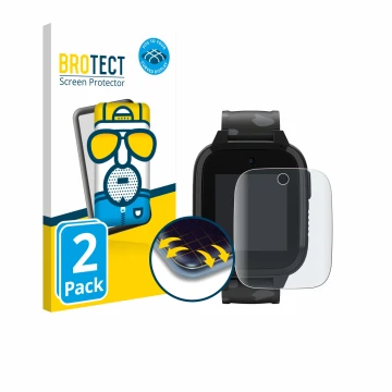 Front side of a product packaging with the brand logo BROTECT. Next to it is the device Xplora XGO3 (2nd Gen.) shown with the 