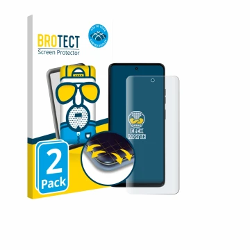 Front side of a product packaging with the brand logo BROTECT. Next to it is the device Motorola Moto G56 shown with the corre