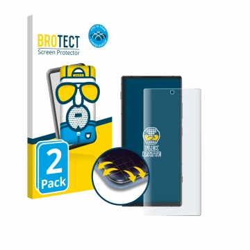 Front side of a product packaging with the brand logo BROTECT. Next to it is the device ZTE Nubia Z70S Ultra shown with the co
