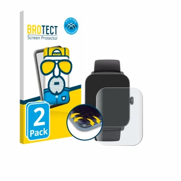 Front side of a product packaging with the brand logo BROTECT. Next to it is the device Hama Smartwatch 6010 shown with the co