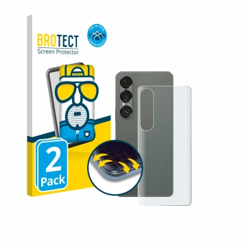 Front side of a product packaging with the brand logo BROTECT. Next to it is the device Sony Xperia 1 VII (Back) shown with th