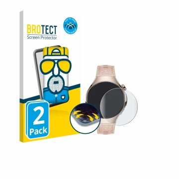 Front side of a product packaging with the brand logo BROTECT. Next to it is the device Huawei Watch 5 (42 mm) shown with the 