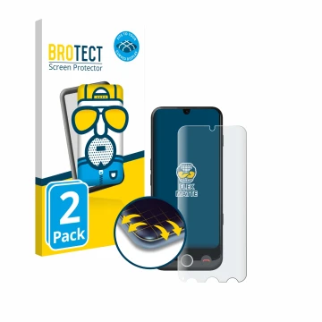 Front side of a product packaging with the brand logo BROTECT. Next to it is the device Doro Aurora A30 shown with the corresp