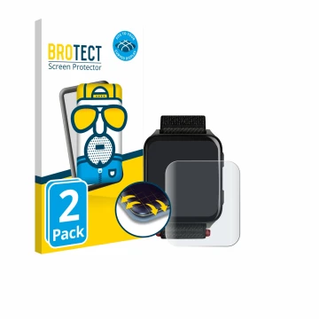 Front side of a product packaging with the brand logo BROTECT. Next to it is the device Garmin Venu X1 shown with the correspo
