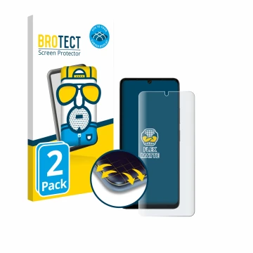 Front side of a product packaging with the brand logo BROTECT. Next to it is the device Doogee Note 59 Pro Plus shown with the