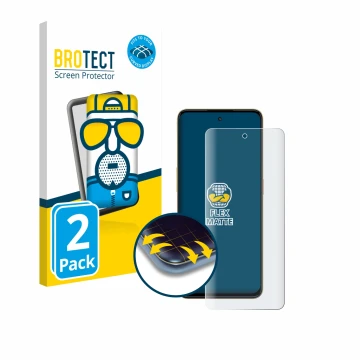 Front side of a product packaging with the brand logo BROTECT. Next to it is the device Nubia Neo 3 shown with the correspondi