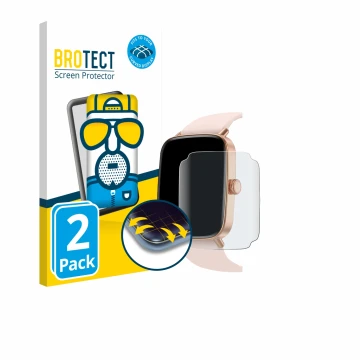 Front side of a product packaging with the brand logo BROTECT. Next to it is the device Yoever Smartwatch 1.85