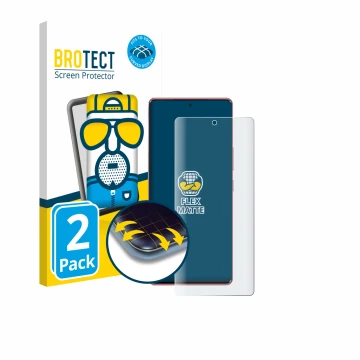 Front side of a product packaging with the brand logo BROTECT. Next to it is the device Infinix Note 50s shown with the corres