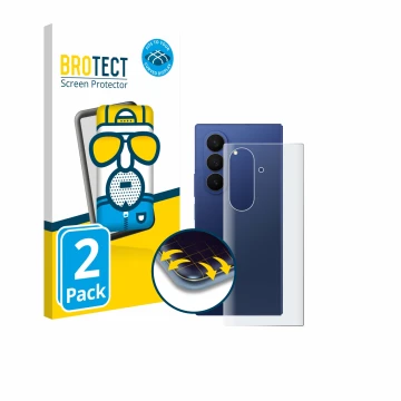 Front side of a product packaging with the brand logo BROTECT. Next to it is the device Samsung Galaxy Z Fold 7 (Back) shown w