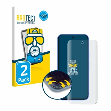 Front side of a product packaging with the brand logo BROTECT. Next to it is the device Google Pixel 10 shown with the corresp
