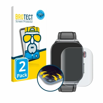 Front side of a product packaging with the brand logo BROTECT. Next to it is the device Kardena Care Pro 5 Modern shown with t