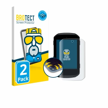 Front side of a product packaging with the brand logo BROTECT. Next to it is the device Garmin Edge 550 shown with the corresp