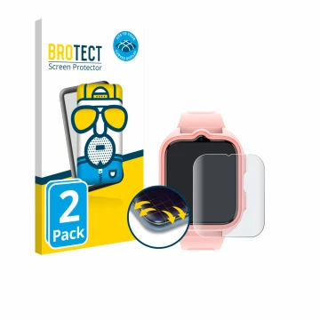 Front side of a product packaging with the brand logo BROTECT. Next to it is the device Blackview Z30 Kids Smartwatch shown wi