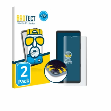 Front side of a product packaging with the brand logo BROTECT. Next to it is the device Sony Xperia 10 VII shown with the corr