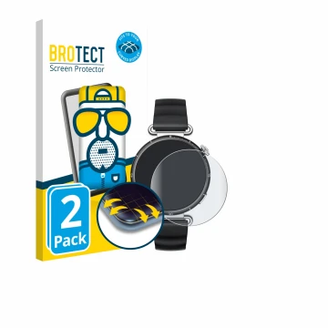 Front side of a product packaging with the brand logo BROTECT. Next to it is the device Huawei Watch GT 6 (41 mm) shown with t