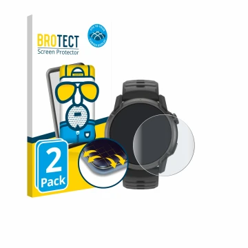 Front side of a product packaging with the brand logo BROTECT. Next to it is the device Coros Apex 4 (42 mm) shown with the co