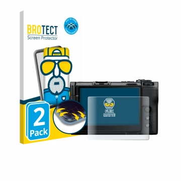 Front side of a product packaging with the brand logo BROTECT. Next to it is the device Nikon ZR shown with the corresponding 