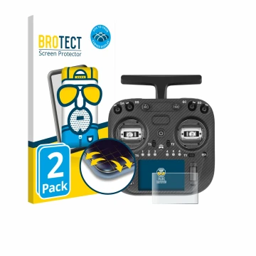 Front side of a product packaging with the brand logo BROTECT. Next to it is the device Radiomaster TX15 Max shown with the co