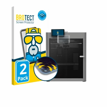 Front side of a product packaging with the brand logo BROTECT. Next to it is the device Bambu Lab P2S 3D Printer shown with th