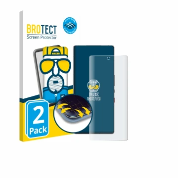 Front side of a product packaging with the brand logo BROTECT. Next to it is the device ZTE Nubia Red Magic 11 Pro Plus shown 