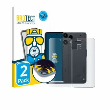 Front side of a product packaging with the brand logo BROTECT. Next to it is the device Nothing Phone (3a) Lite (Front+Back) s