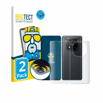 Front side of a product packaging with the brand logo BROTECT. Next to it is the device Xiaomi Redmi Note 14 Pro Plus 5G (Fron