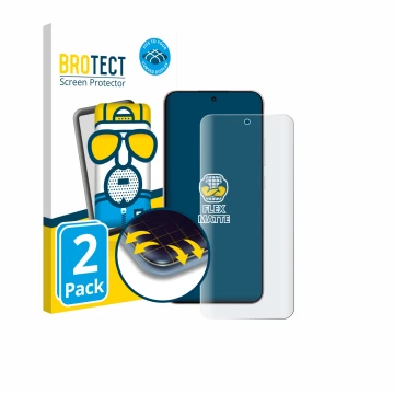 Front side of a product packaging with the brand logo BROTECT. Next to it is the device Oppo Reno 14 shown with the correspond
