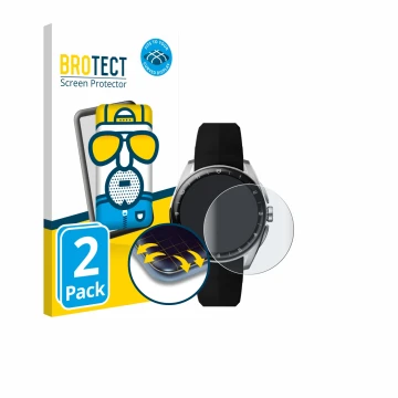 Front side of a product packaging with the brand logo BROTECT. Next to it is the device TAG Heuer Connected Calibre E5 (40 mm)