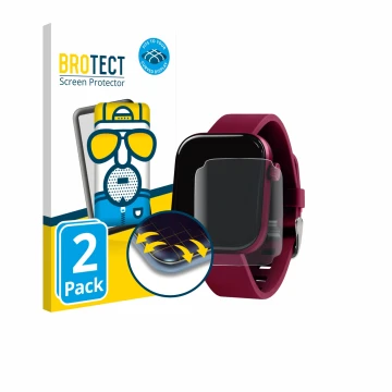 Front side of a product packaging with the brand logo BROTECT. Next to it is the device Reflex Active Berry AMOLED 1.85