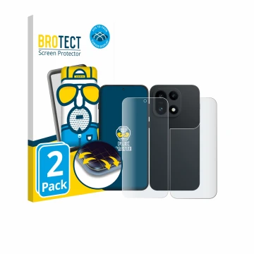 Front side of a product packaging with the brand logo BROTECT. Next to it is the device OnePlus 15 (Front+Back) shown with the