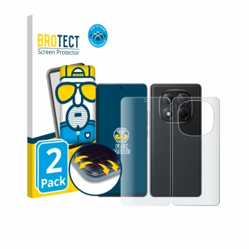 Front side of a product packaging with the brand logo BROTECT. Next to it is the device Xiaomi Redmi Note 14 Pro 4G (Front+Bac