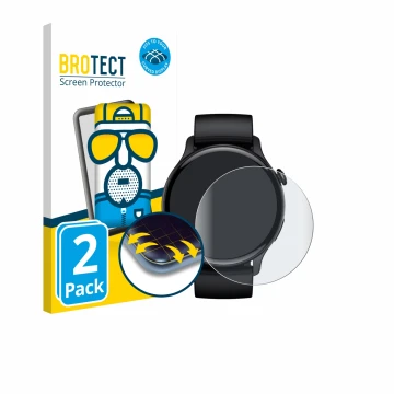 Front side of a product packaging with the brand logo BROTECT. Next to it is the device EKO Connected Watch 5.2 shown with the