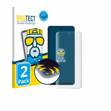 Front side of a product packaging with the brand logo BROTECT. Next to it is the device Xiaomi Poco M8 shown with the correspo