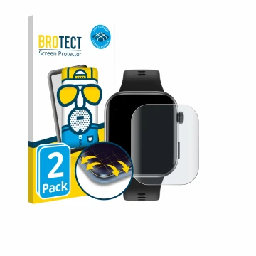 Front side of a product packaging with the brand logo BROTECT. Next to it is the device Honor Choice InFoWear Watch 2i shown w