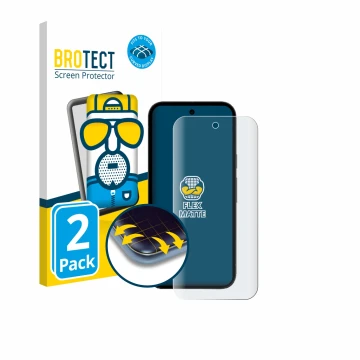 Front side of a product packaging with the brand logo BROTECT. Next to it is the device Google Pixel 10a shown with the corres