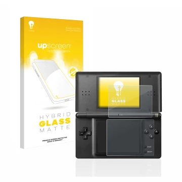 Front side of a product packaging with the brand logo upscreen. Next to it is the device Nintendo DS LITE shown with the corre